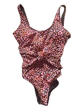 Fabletics One Piece Swimsuit Women’s S Pink Orange Leopard Twist Front Size Smal